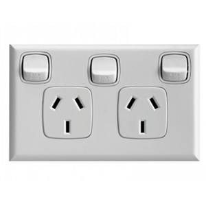 HPM Excel 10A Double Horizontal Socket with Extra Switch - White